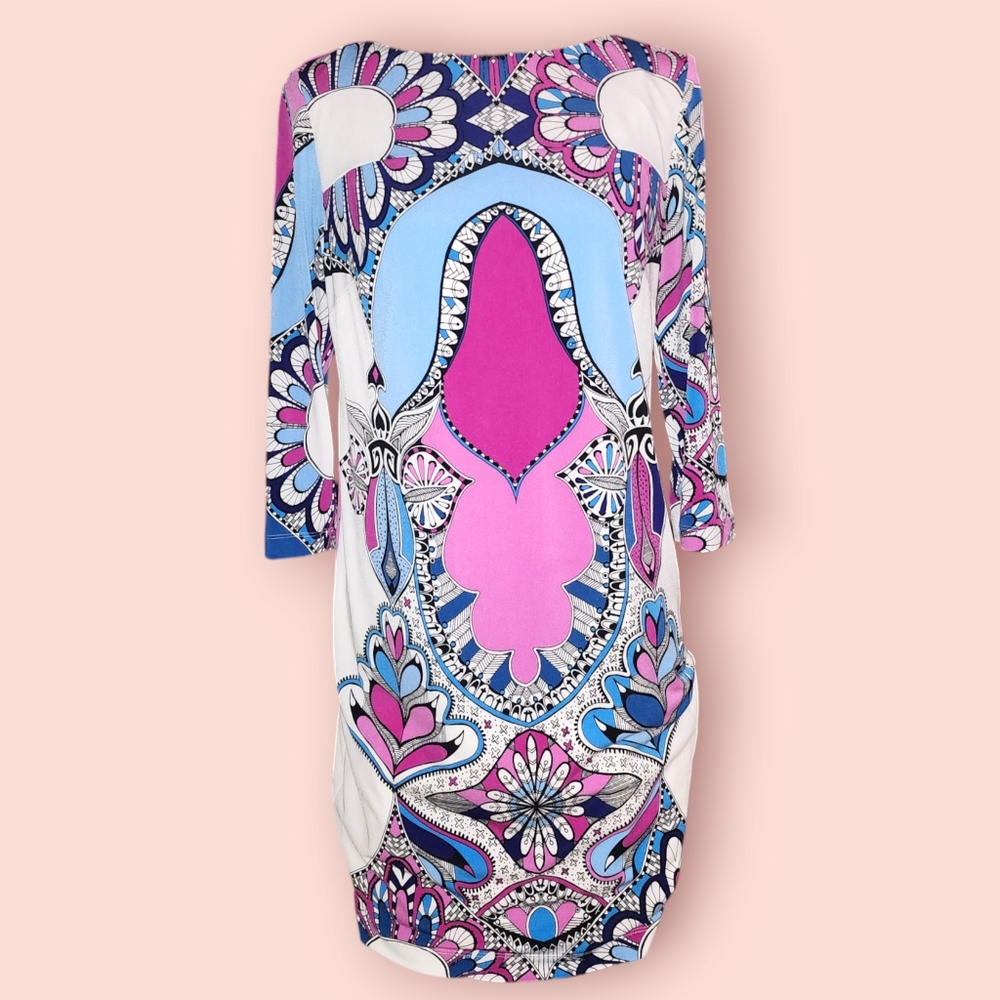 Donna Morgan Pink Blue Floral Print Shift Dress